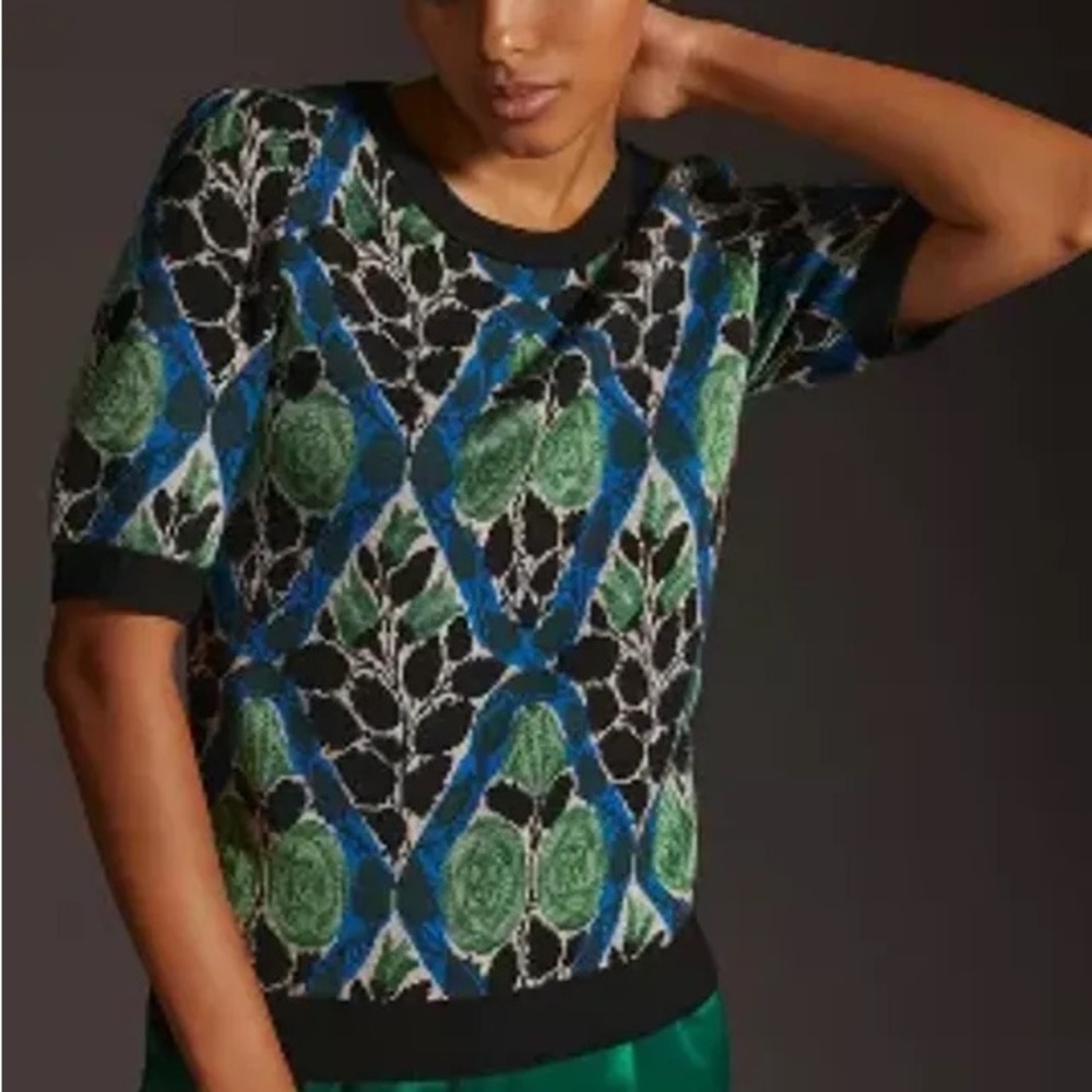 Anthropologie Black Multicolor Patterned Top